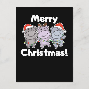 Hippo Christmas Animals Cute Hippos Merry Holiday Postcard