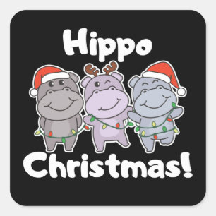 Hippo Christmas Animals Cute Hippos Merry Square S Sticker