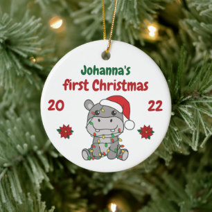 Hippo Christmas Babys first Christmas Ceramic Ornament