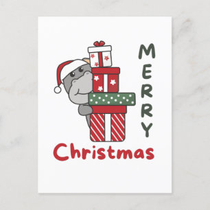 Hippo Christmas Gift Winter Animals Hippos Holiday Postcard