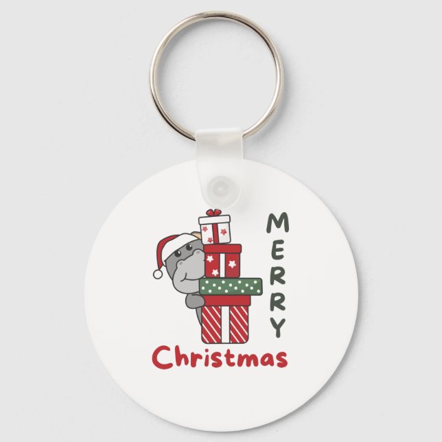 Hippo Christmas Gift Winter Animals Hippos Key Ring (Front)
