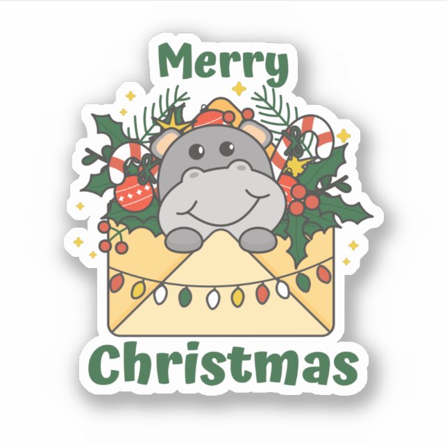 Hippo Christmas Letter Winter Animals Hippos (Front)