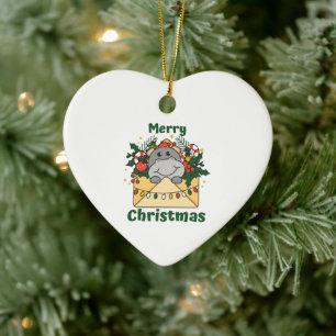 Hippo Christmas Letter Winter Animals Hippos Ceramic Ornament