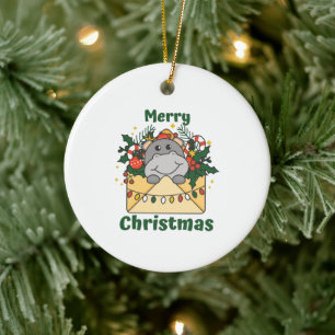 Hippo Christmas Letter Winter Animals Hippos Ceramic Ornament