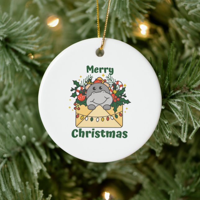 Hippo Christmas Letter Winter Animals Hippos Ceramic Ornament (Tree)