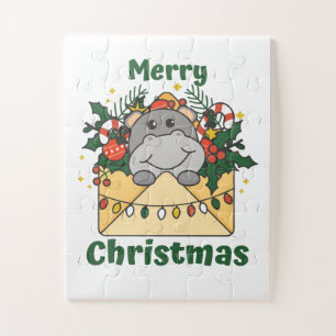 Hippo Christmas Letter Winter Animals Hippos Jigsaw Puzzle