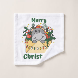 Hippo Christmas Letter Winter Animals Hippos Wash Cloth