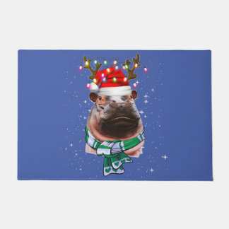 hippo christmas lights  doormat