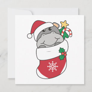 Hippo Christmas Snow Winter Animals Hippos Holiday Card