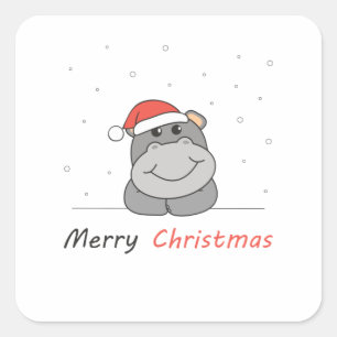Hippo Christmas Snow Winter Animals Hippos Square Sticker