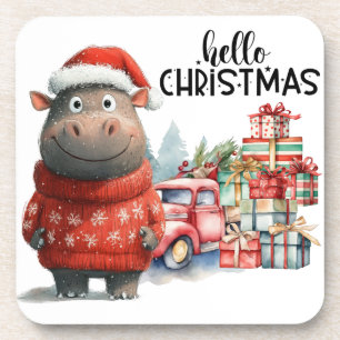 Hippo Christmas Themed for Animal Lovers Coaster