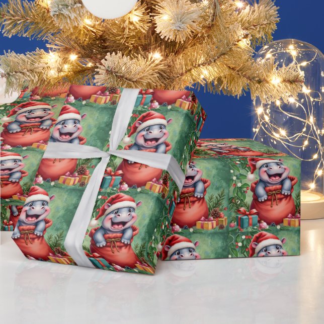 Hippo Christmas Themed for Animal Lovers Wrapping Paper (Holidays)