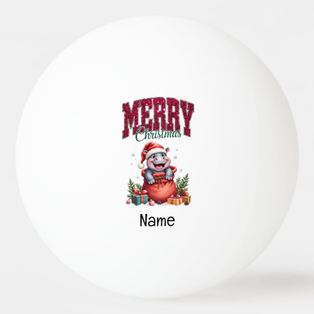 Hippo Christmas themed for Ping Pong Player Ball (Front)