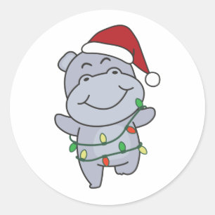Hippo Christmas Winter Animals Hippos Classic Roun Round Sticker