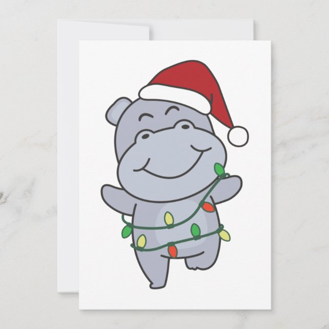 Hippo Christmas Winter Animals Hippos Holiday Card (Front)