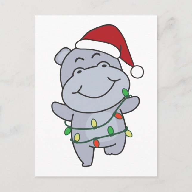 Hippo Christmas Winter Animals Hippos Holiday Postcard (Front)