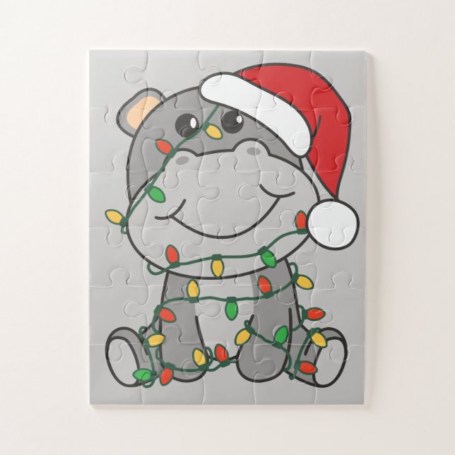 Hippo Christmas Winter Animals Hippos Jigsaw Puzzl Jigsaw Puzzle (Vertical)