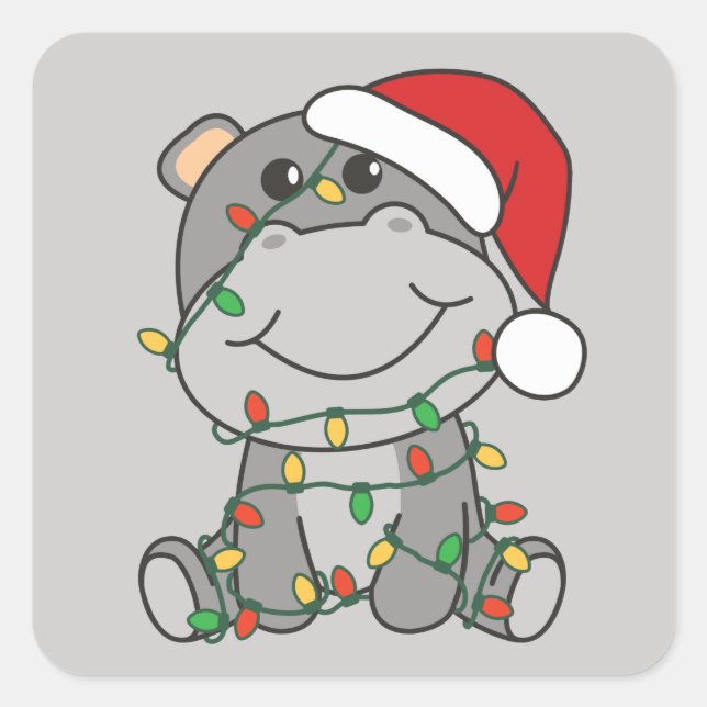 Hippo Christmas Winter Animals Hippos Square Stick Square Sticker (Front)