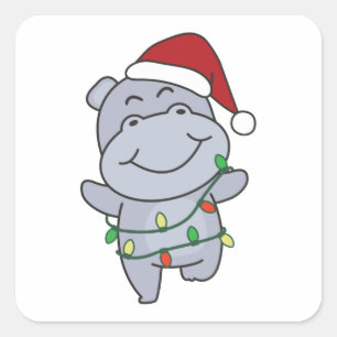 Hippo Christmas Winter Animals Hippos Square Stick Sticker