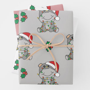 Hippo Christmas Winter Animals Holiday Hippos Wrapping Paper Sheet