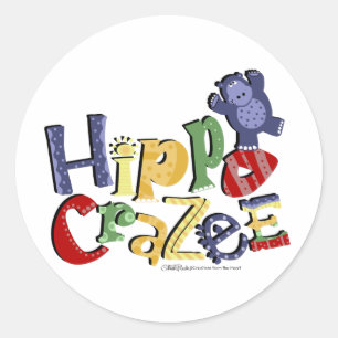 Hippo Crazee (on light colours) Classic Round Sticker