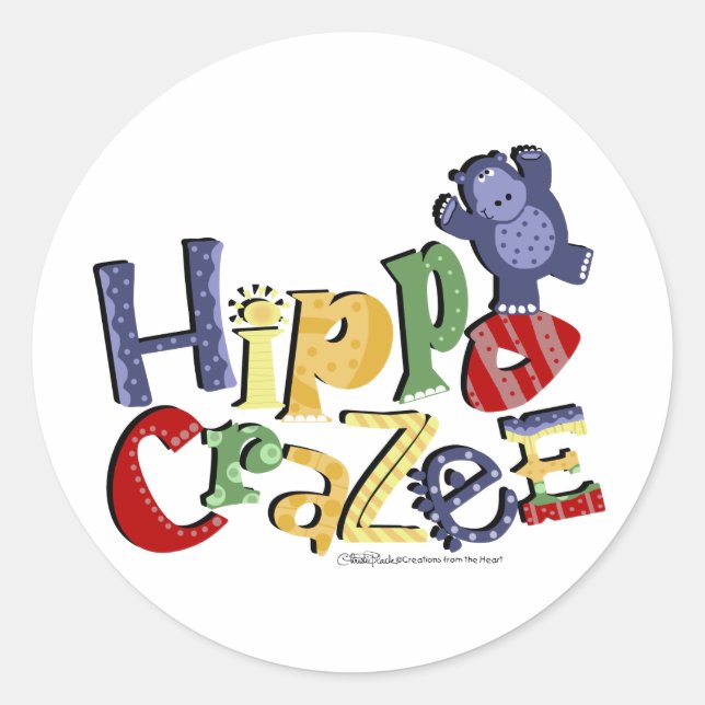 Hippo Crazee (on light colours) Classic Round Sticker (Front)