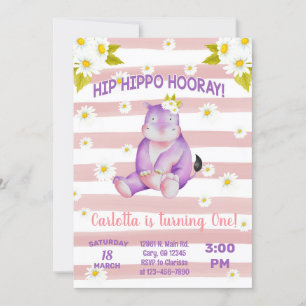 Hippo daisies girl birthday invitation. invitation