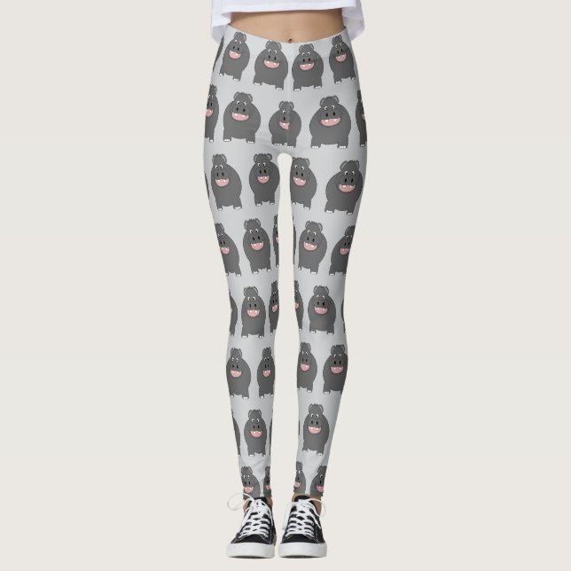 Hippo Design You Choose Background Colour Leggings (Front)