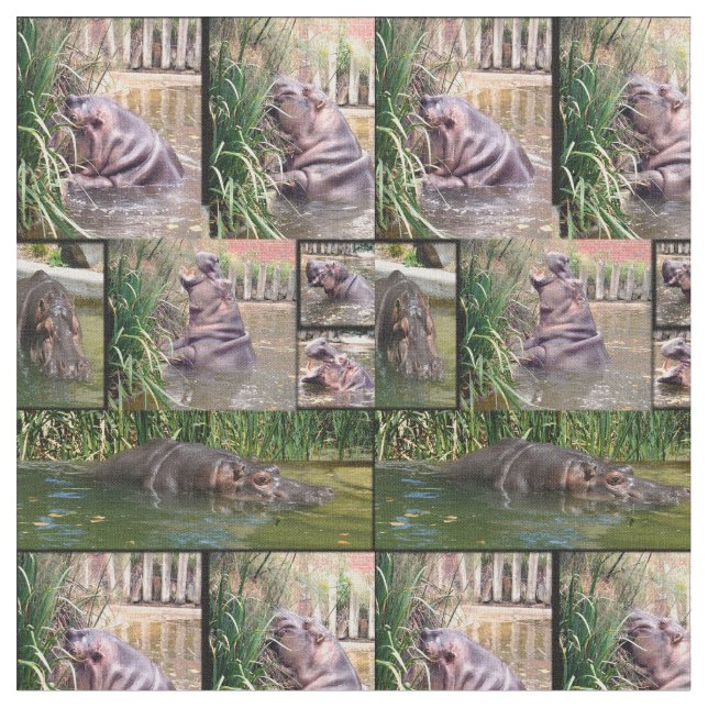 Hippo Determination Photo Collage, Fabric (Close Up)