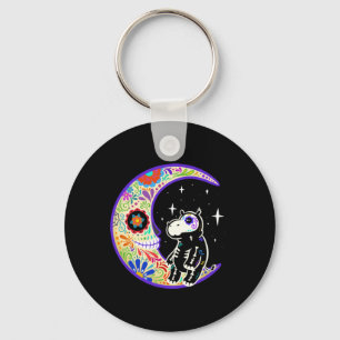 Hippo Dia De Los Muertos Skeleton Sugar Skull Key Ring