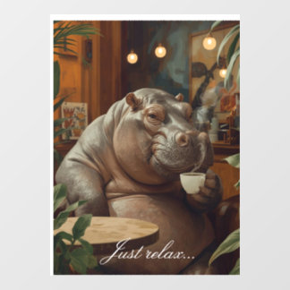 Hippo drinks coffee. Surreal style