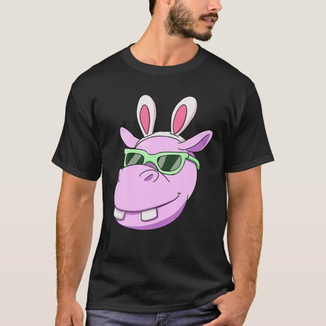 Hippo Easter Bunny Rabbit Ears Sunglasses T-Shirt (Front)