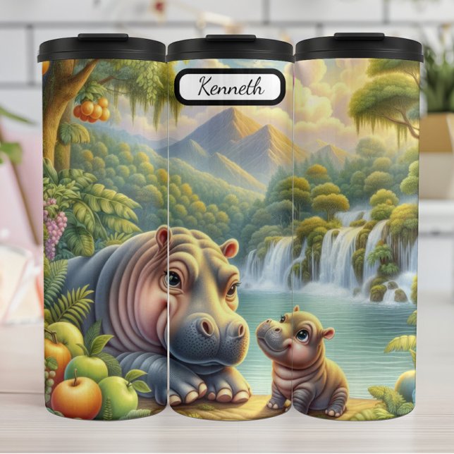 Hippo Family: Waterfall Jungle Serenity Thermal Tumbler (Creator Uploaded)
