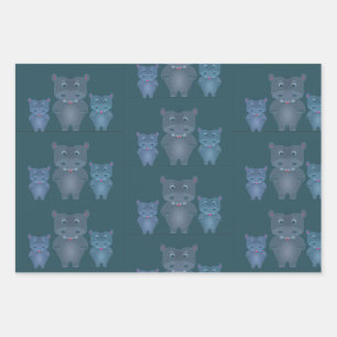 Hippo Father's Day Wrapping Paper Sheet