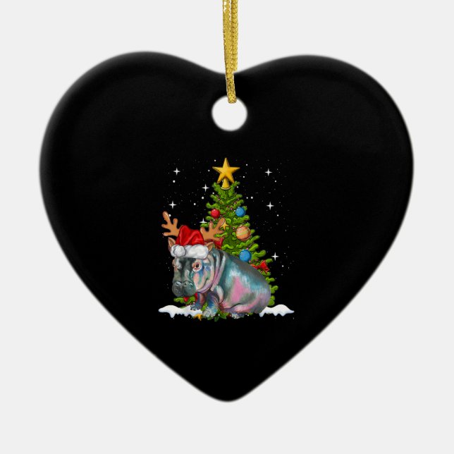 Hippo Fiona Christmas Tree Hippopotamus Ceramic Ornament (Front)