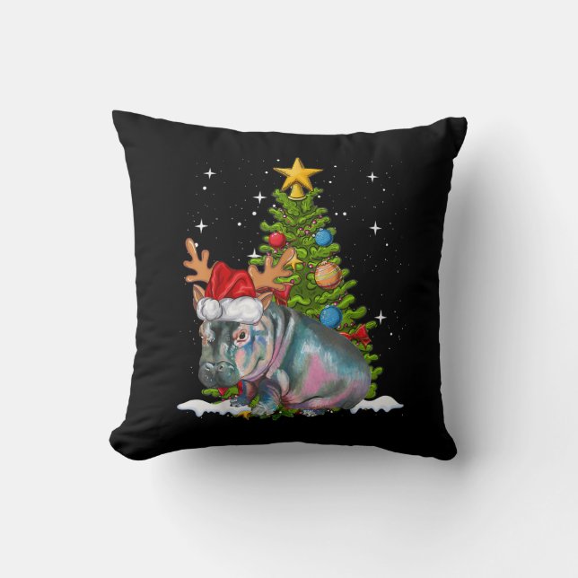 Hippo Fiona Christmas Tree Hippopotamus Cushion (Front)