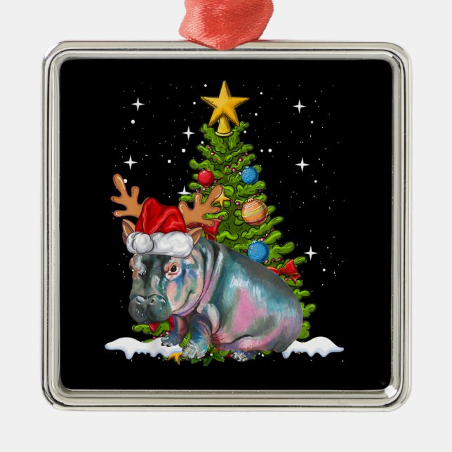 Hippo Fiona Christmas Tree Hippopotamus Metal Ornament (Front)