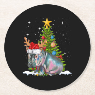 Hippo Fiona Christmas Tree Hippopotamus Round Paper Coaster