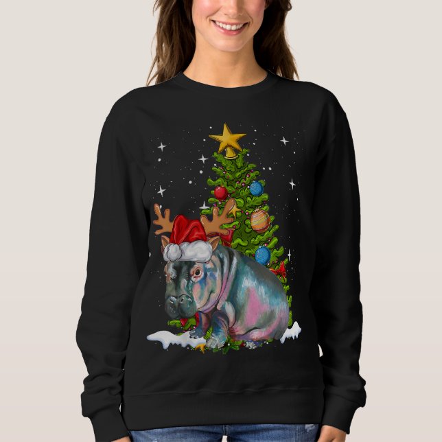 Hippo Fiona Christmas Tree Hippopotamus Sweatshirt (Front)