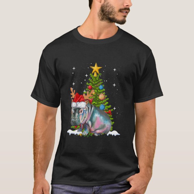 Hippo Fiona Christmas Tree T-Shirt (Front)