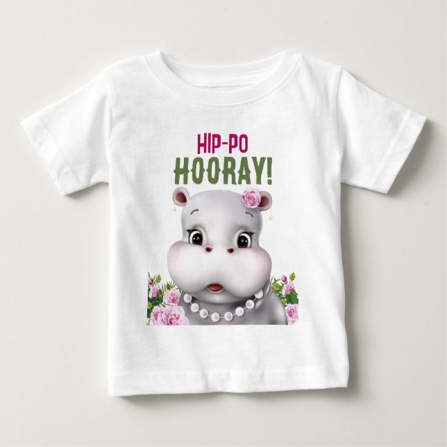 Hippo Floral Girl Birthday Baby T-Shirt (Front)