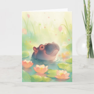 Hippo Floral Pond Hideaway in the Forest Card