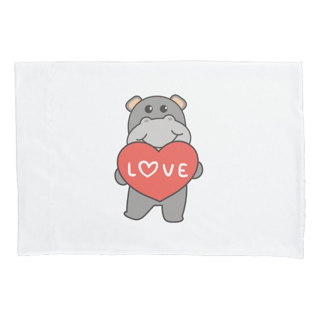 Hippo For Valentine's Day Cute Animals With Hearts Pillowcase (Front)