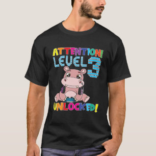 Hippo Gamer Boy Attention Level 3 Unlocked Gaming T-Shirt
