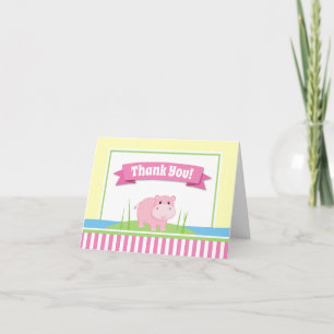 Hippo Girl Thank You Card Folded Note Card
