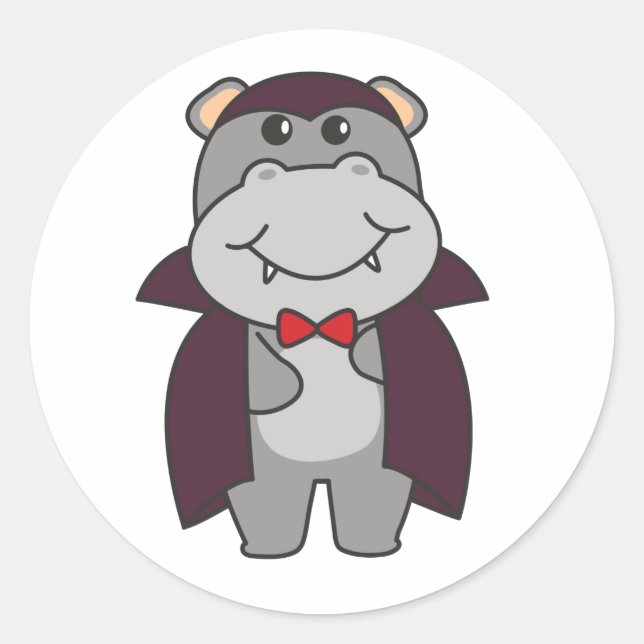 Hippo Halloween Cute Devil Vampire Costume Classic Round Sticker (Front)