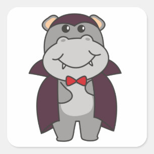 Hippo Halloween Cute Devil Vampire Costume Square  Sticker