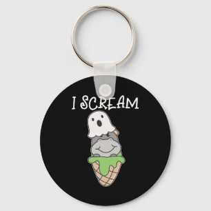 Hippo Halloween Ghost I Scream Ice Cream Pun Key Ring
