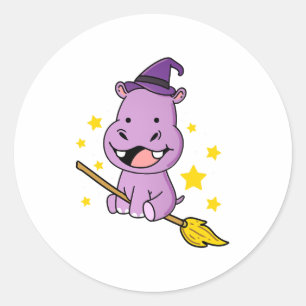Hippo Halloween Witch For Halloween Classic Round Sticker