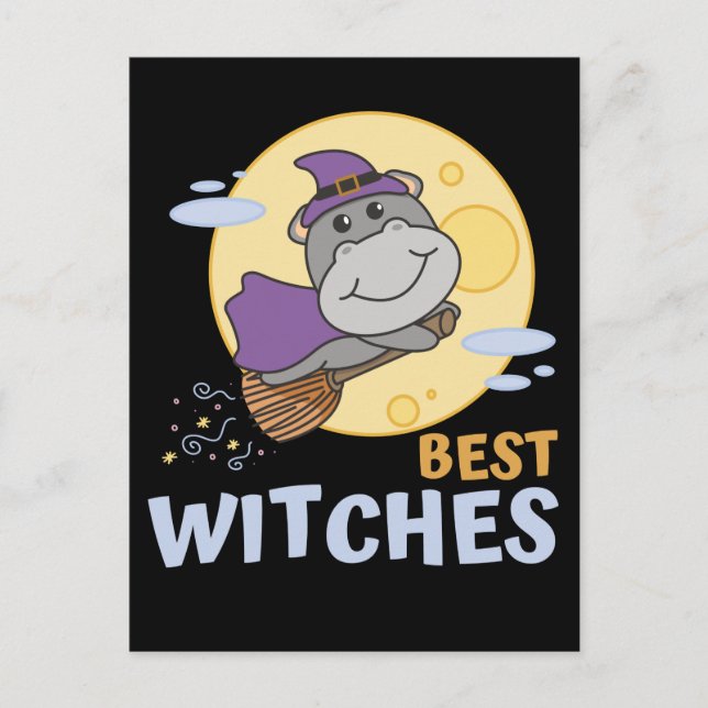 Hippo Halloween Witch Kids Witches Best Witches Ho Holiday Postcard (Front)